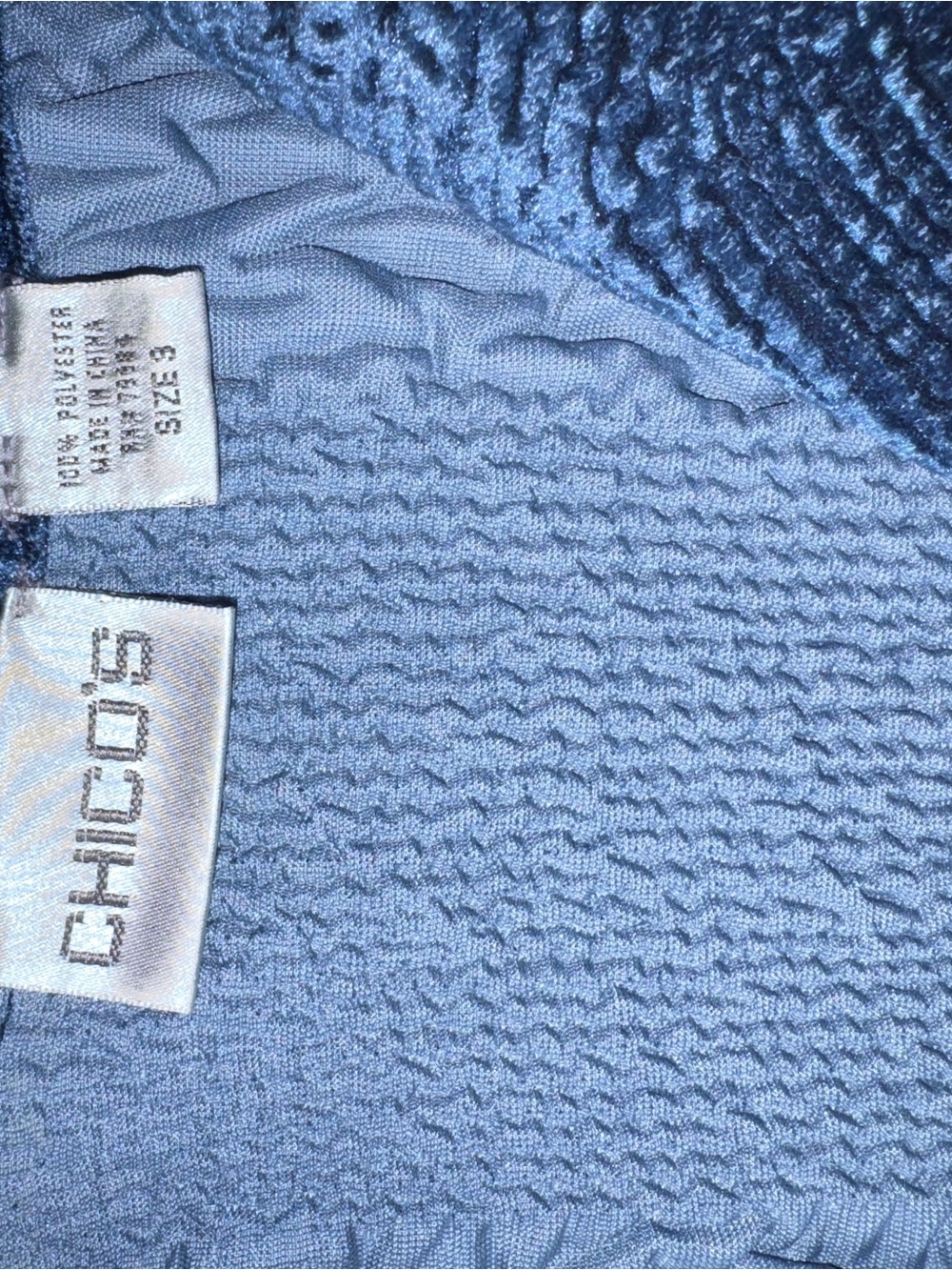 Chico’s Velour Cardigan Sweater, Blue Textured, Button Up, Pockets, Sz 3 -XL 16 - Picture 9 of 11